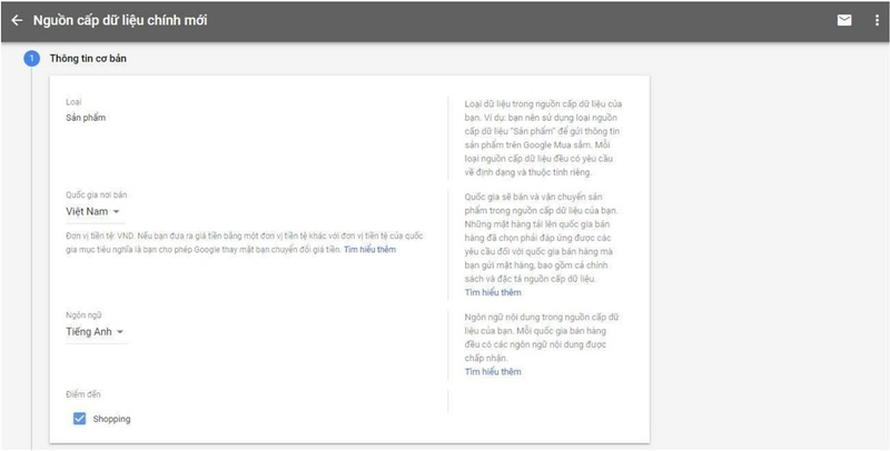 Điền đầy đủ thông tin yêu cầu vào Merchant Center