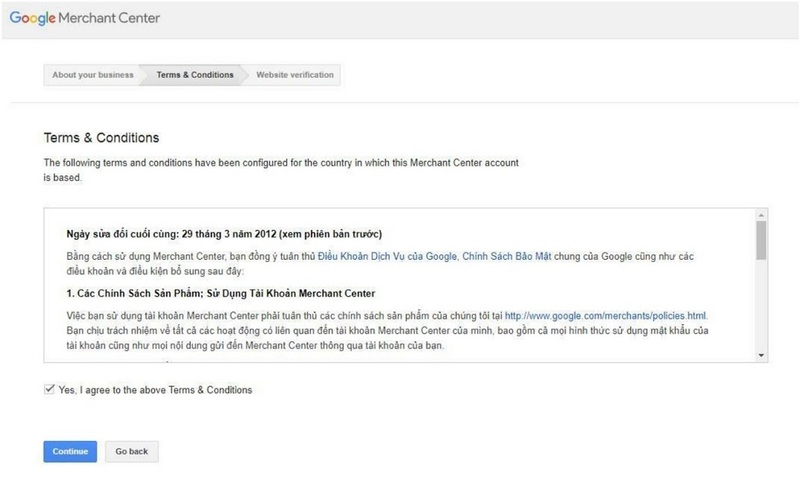 Khung điều khoản của Merchant Center