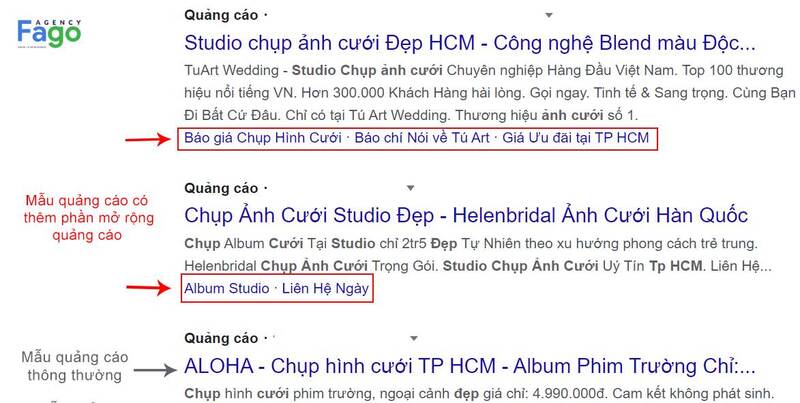 Mẫu quảng cáo google có phần tiện ích mở rộng