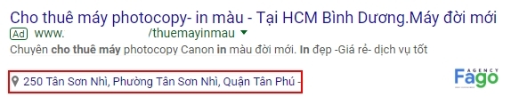 Ví dụ mẫu quảng cáo tiện ích mở rộng vị trí kinh doanh