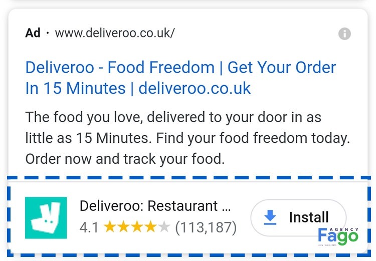 Ví dụ mẫu quảng cáo tiện ích mở rộng tải ứng dụng