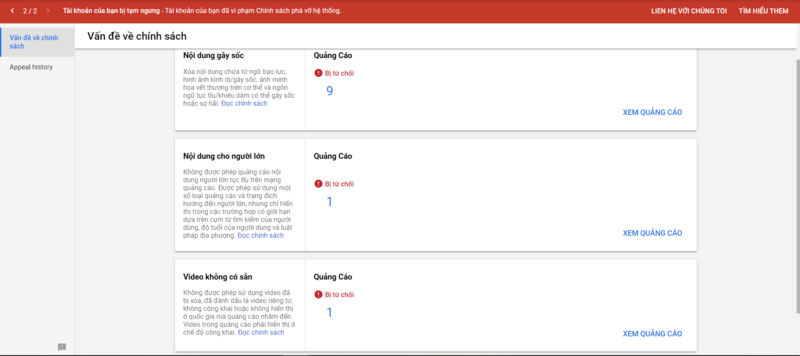 Quảng cáo của bạn đã bị tạm dừng, bị xóa hoặc bị từ chối