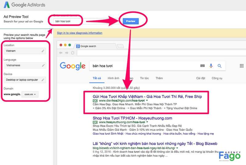 vị trí quảng cáo google adwords