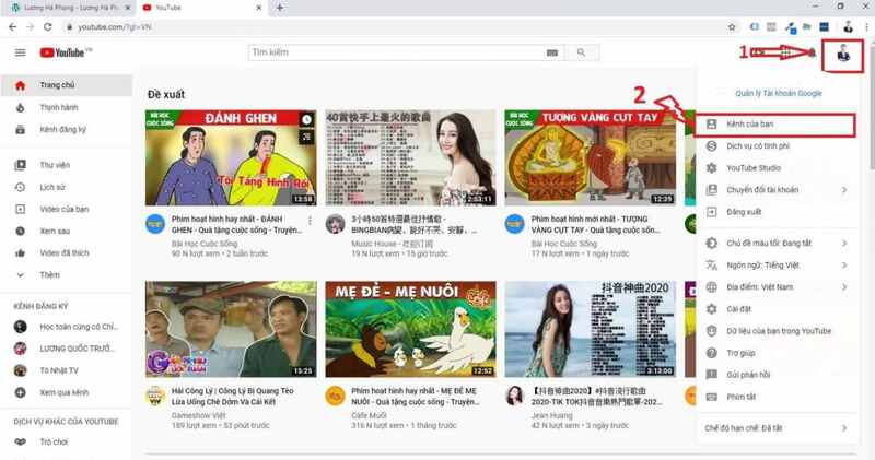 Ở đây các bạn bấm vào YouTube Studio