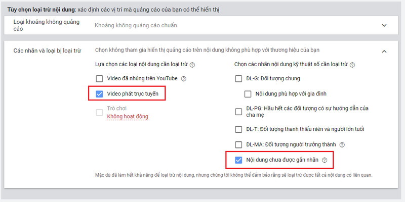 Lọc những nội dung không phù hợp với quảng cáo của bạn