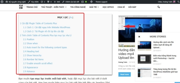 Bảng mục lục giúp website càng rõ ràng tăng tính tiện lợi cho người dùng